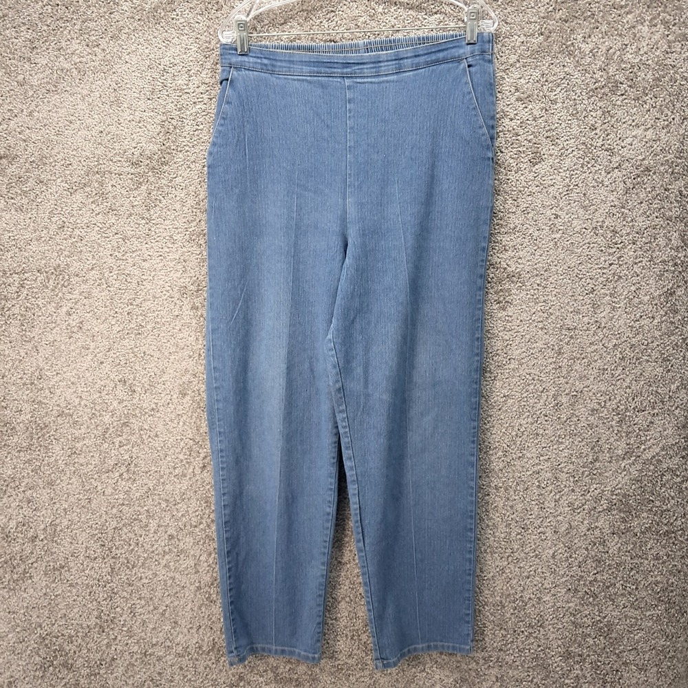 Laura Scott Womens Blue Elastic Waist Pull On Denim Tapered Leg Pants Size 14